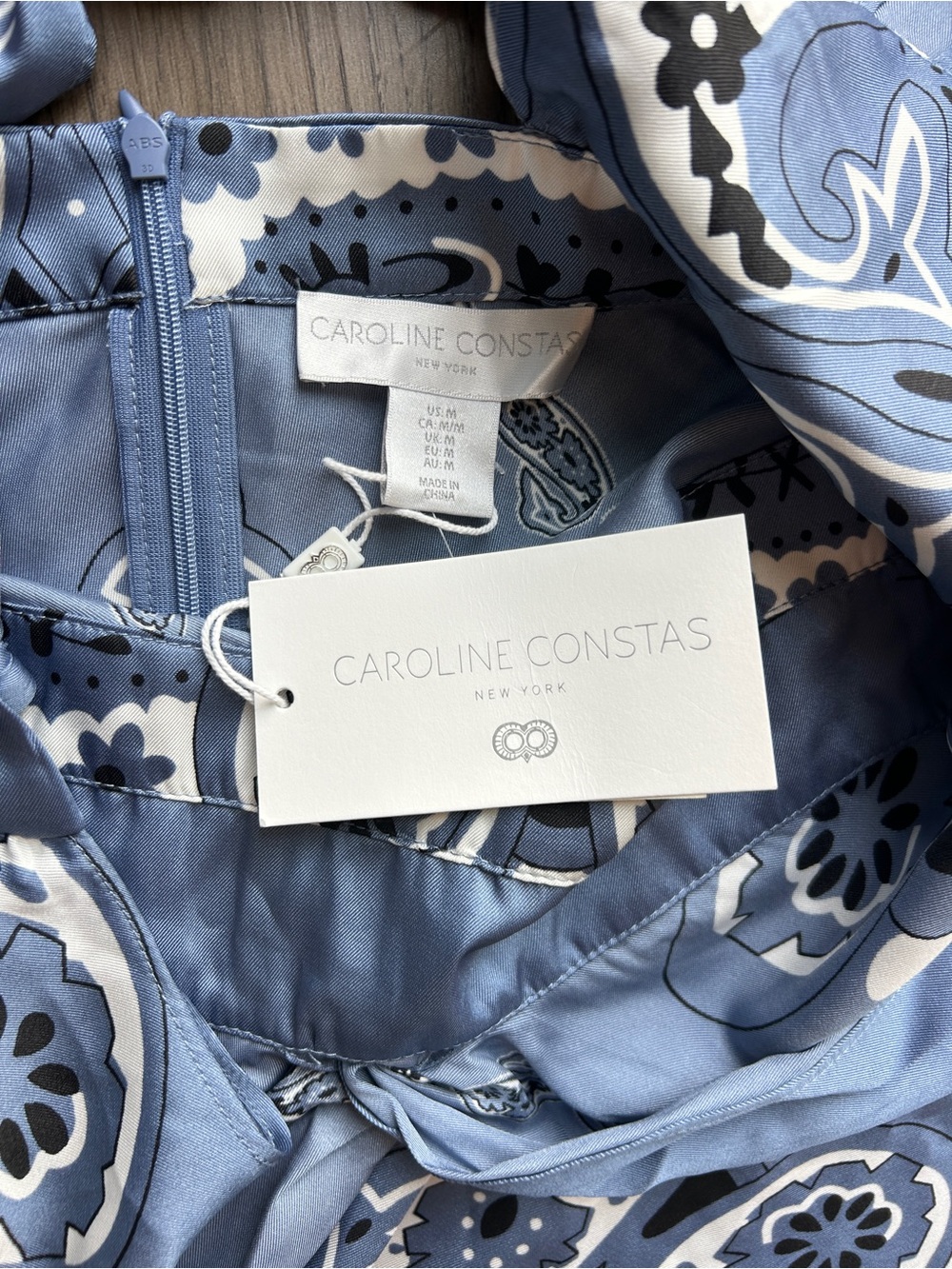 Tuckernuck Caroline Constas Blue Paisley satin tie back Maxi Dress NWT size M - Picture 3 of 4